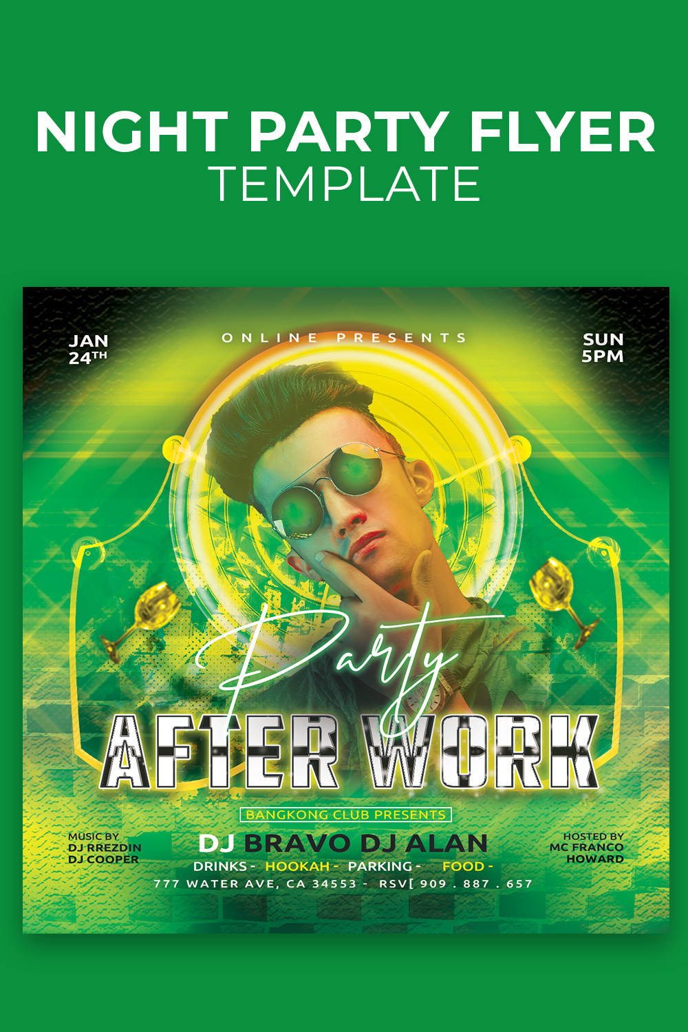 Dj night Party Flyer Template Psd pinterest preview image.