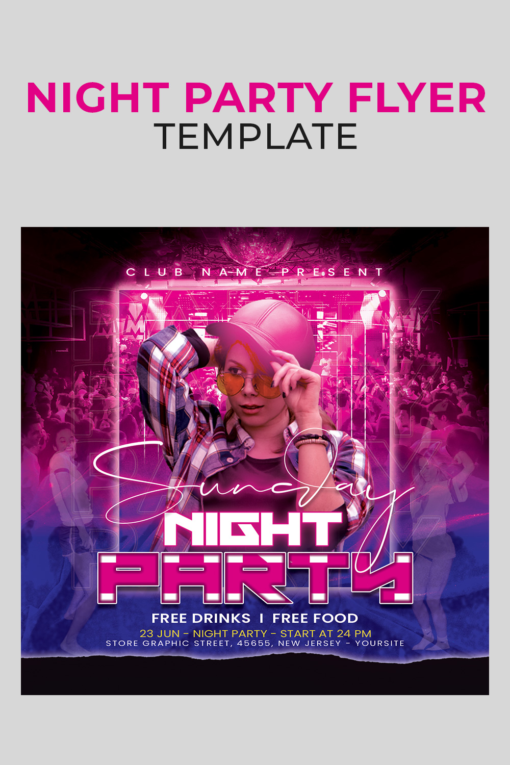 Night Club Flyer Template pinterest preview image.