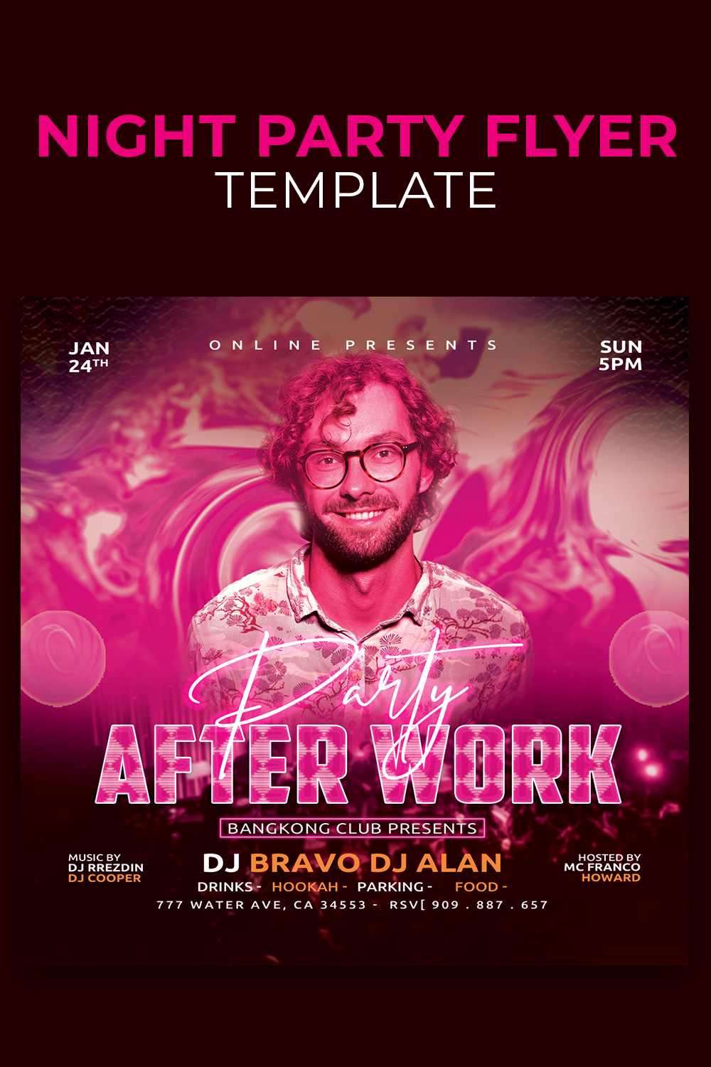 After work night Party Flyer Template Psd pinterest preview image.