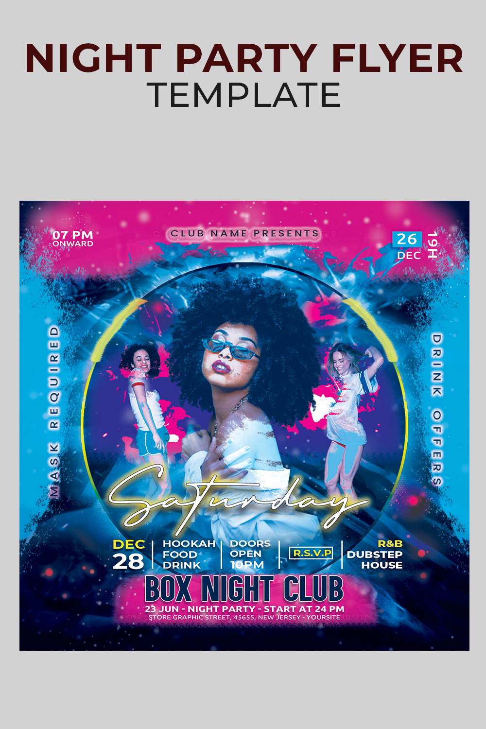 Night Club Flyer Template pinterest preview image.