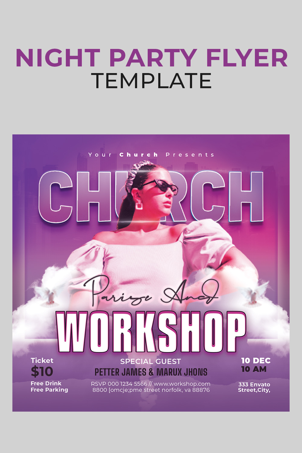Church Flyer Template pinterest preview image.