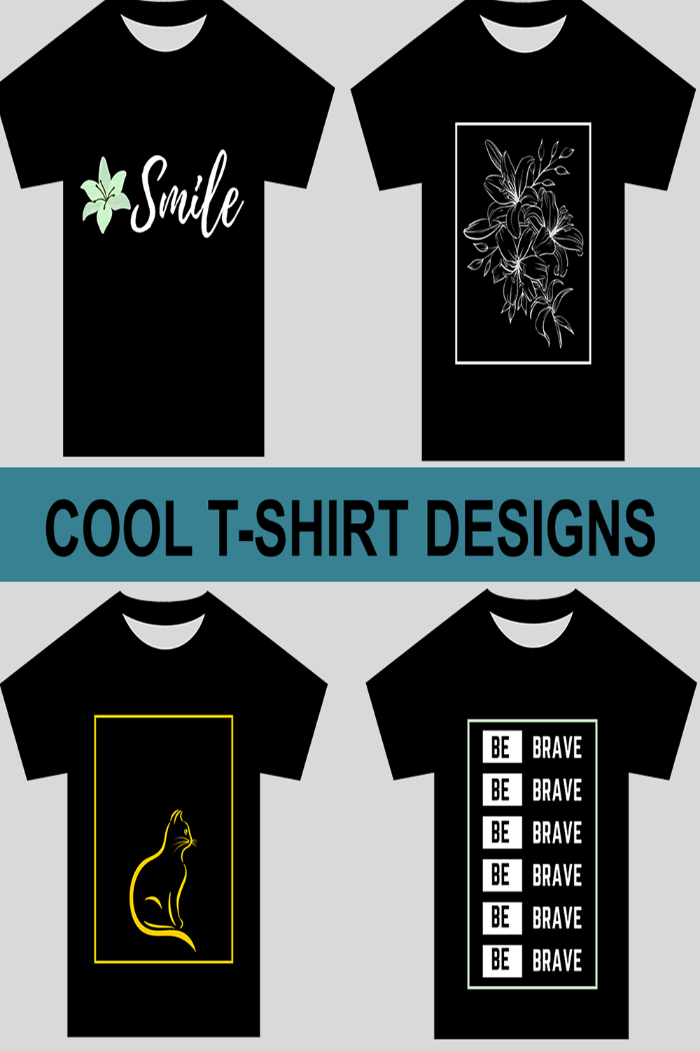 4 cool T-shirt deigns bundle collection pinterest preview image.