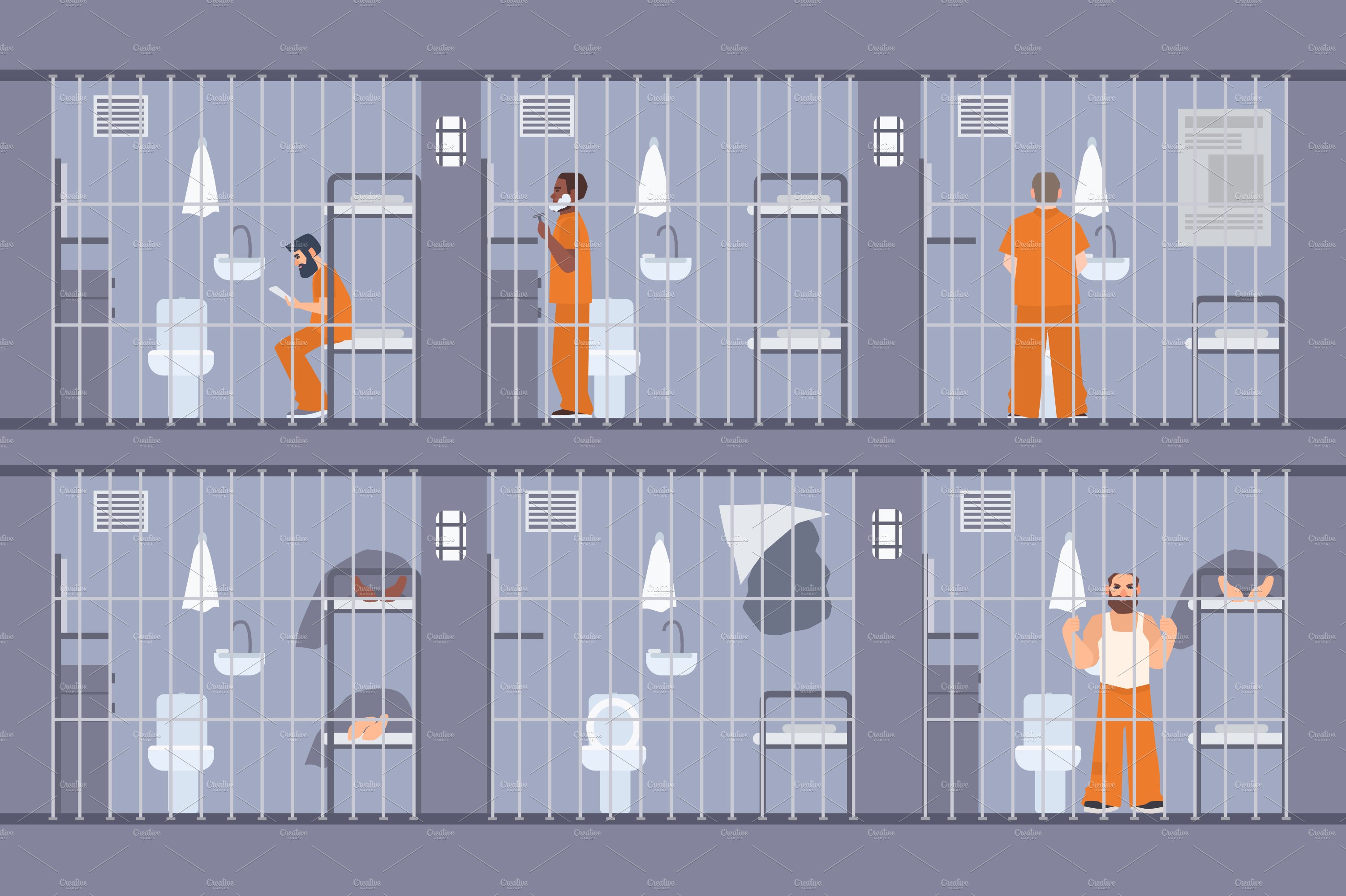 Prisoners behind the bars cover image.