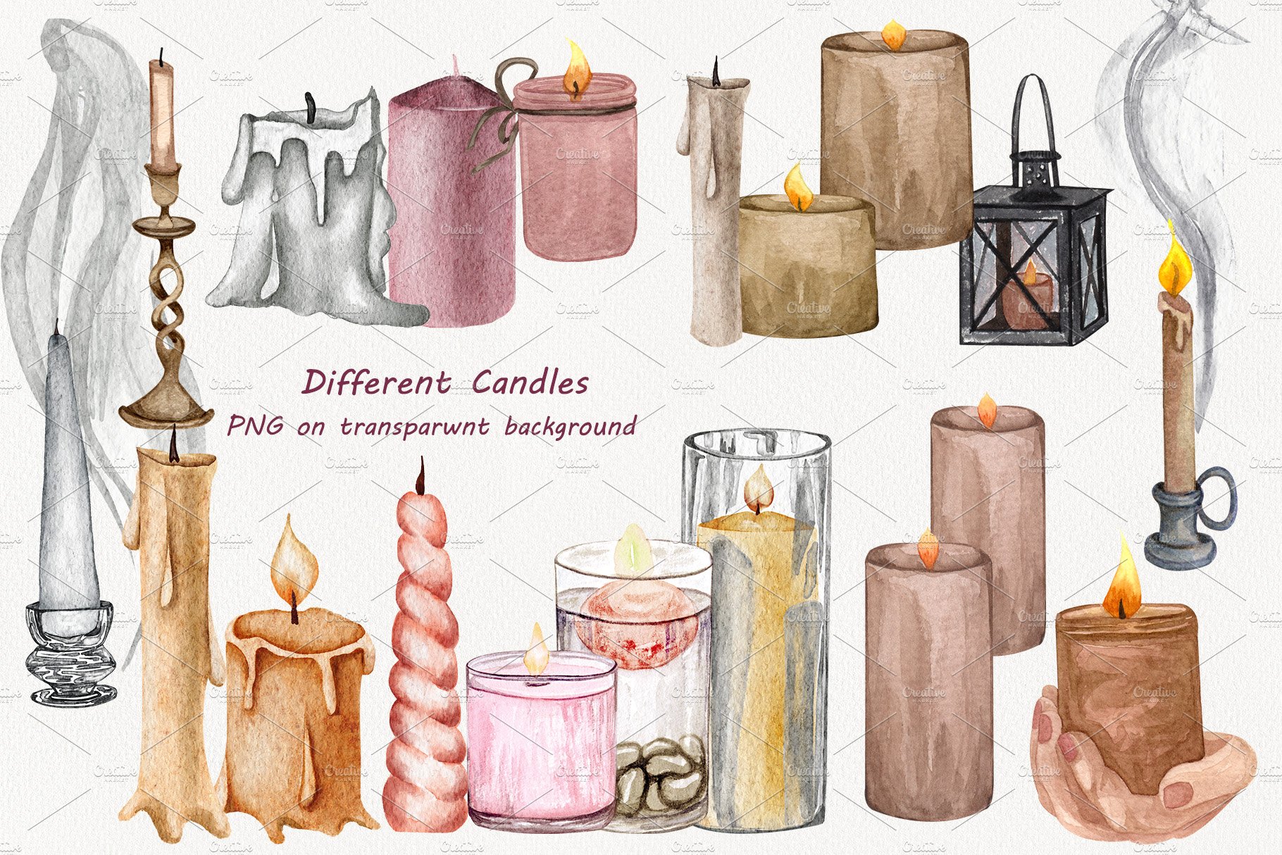 Candles Watercolor Clipart preview image.
