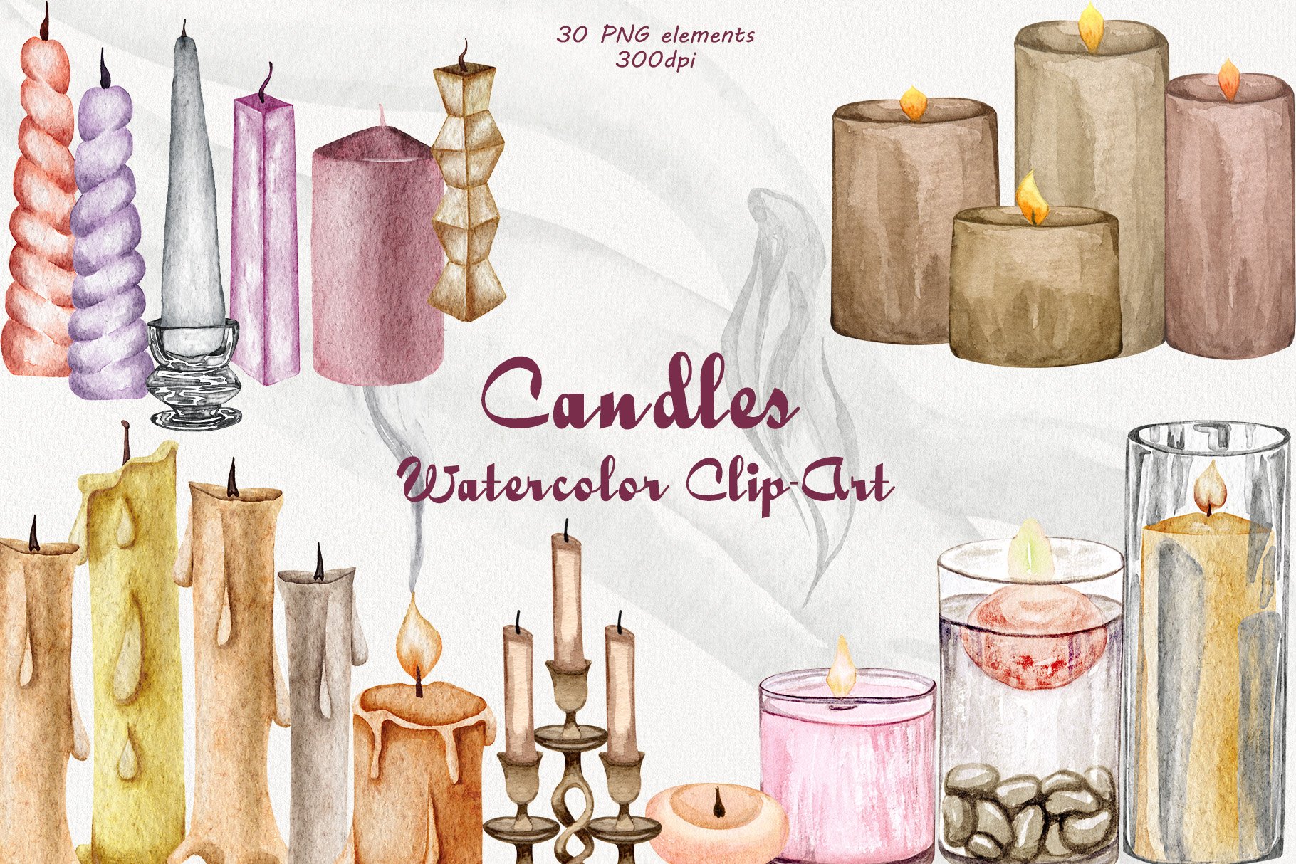 Candles Watercolor Clipart cover image.