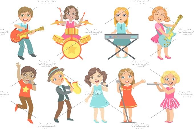 Kid Singing And Playing Music Instruments Set cover image.