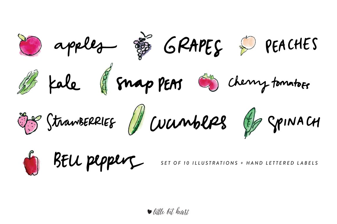 10 Handdrawn Produce Illustrations preview image.
