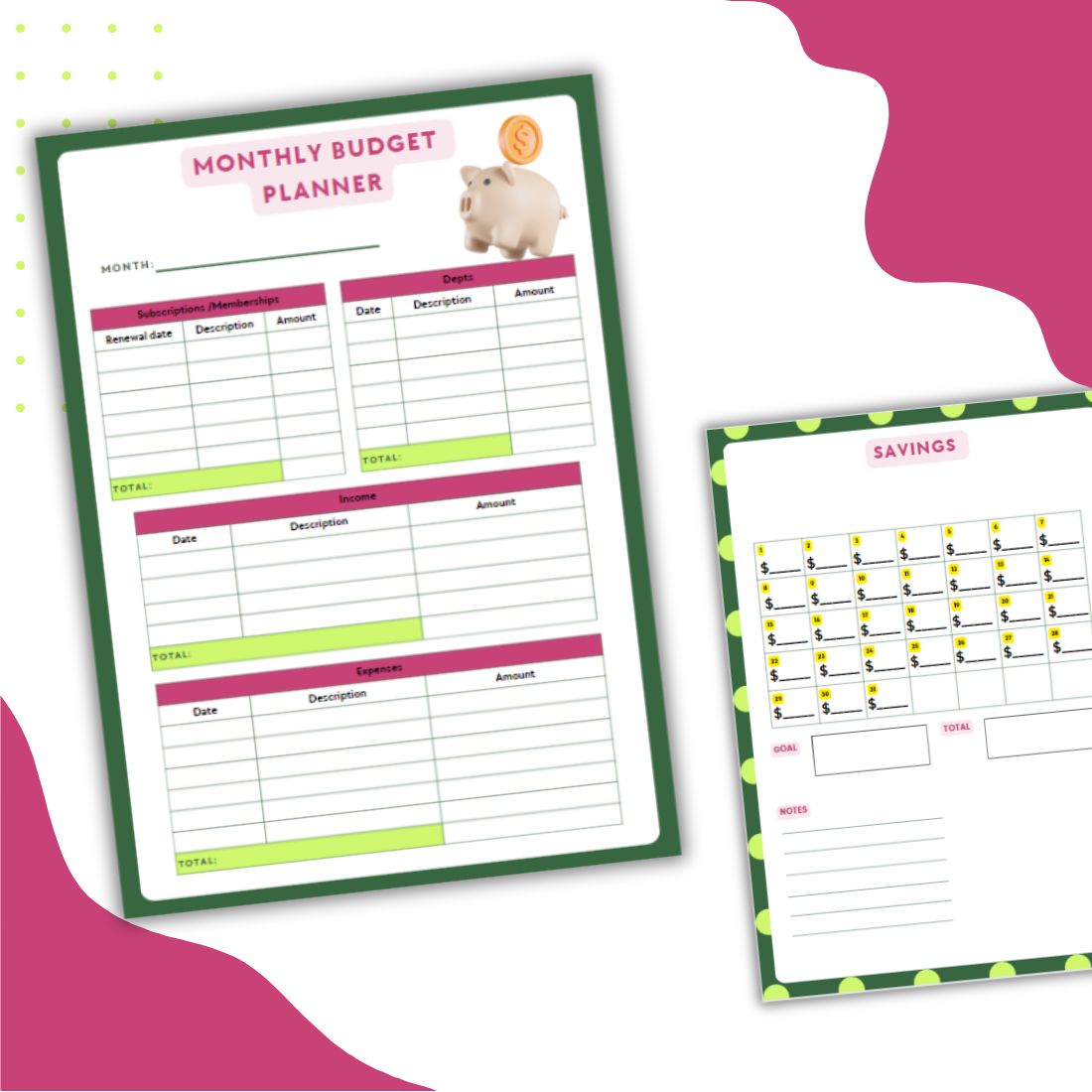Monthly Budget Planner and Savings Tracker preview image.