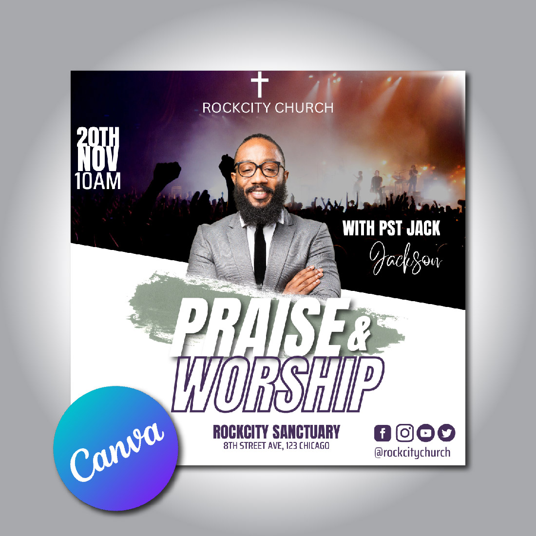 Praise And Worship Canva Template preview image.