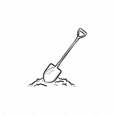 Mining shovel in rock hand drawn outline doodle icon cover image.