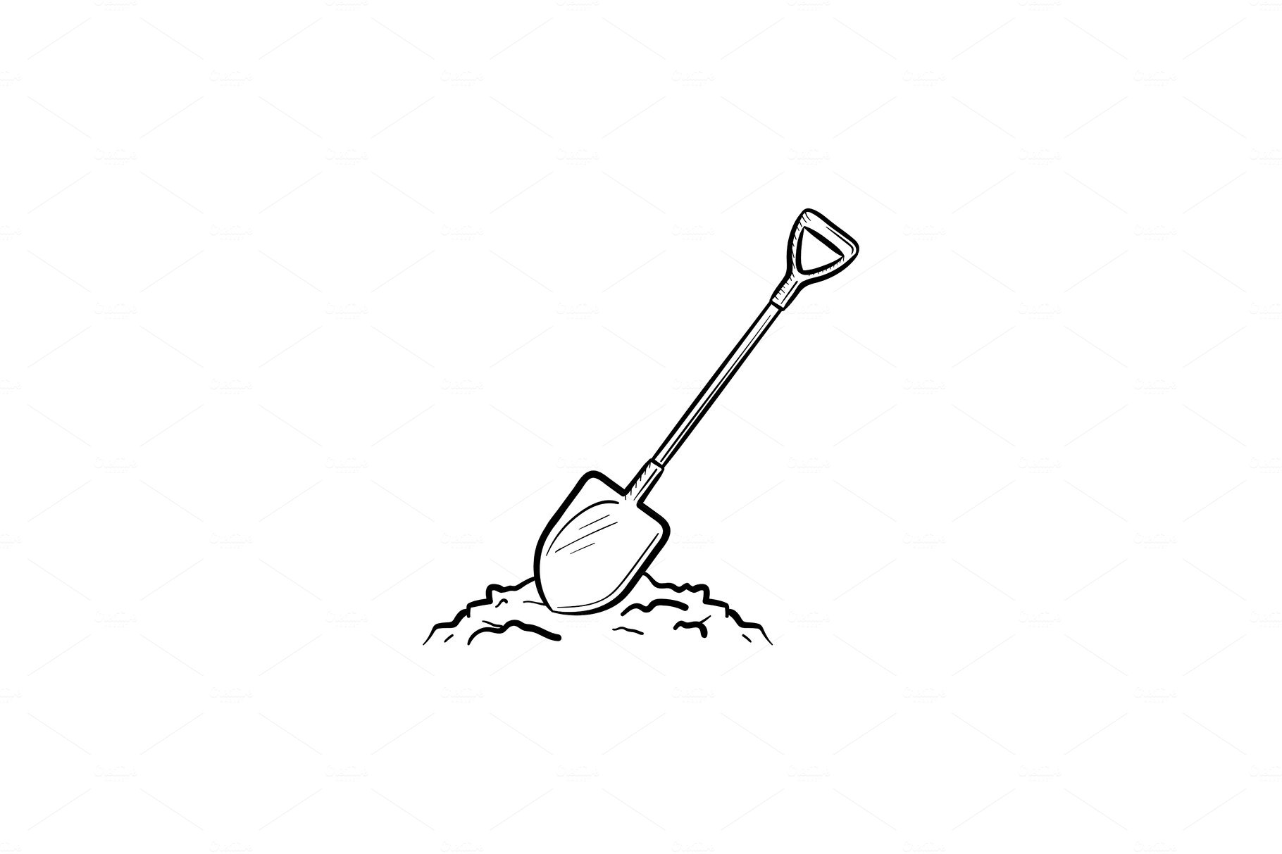 Mining shovel in rock hand drawn outline doodle icon cover image.