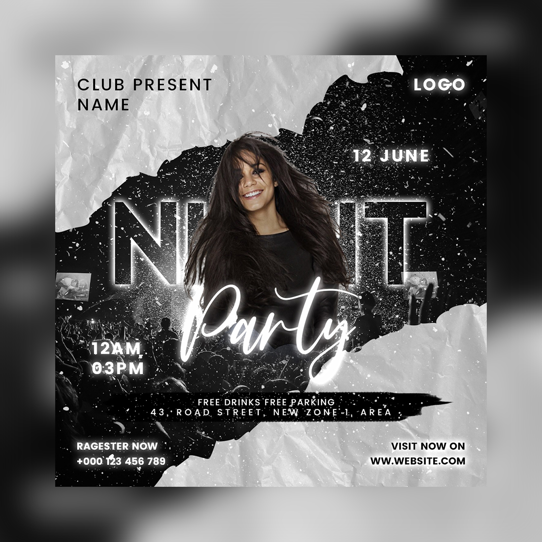 Music Party Flyer Photoshop Template psd preview image.
