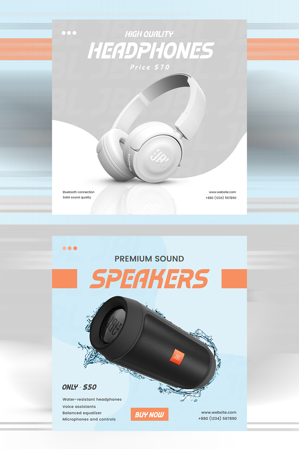 Social Media Post design for Headphone Template pinterest preview image.