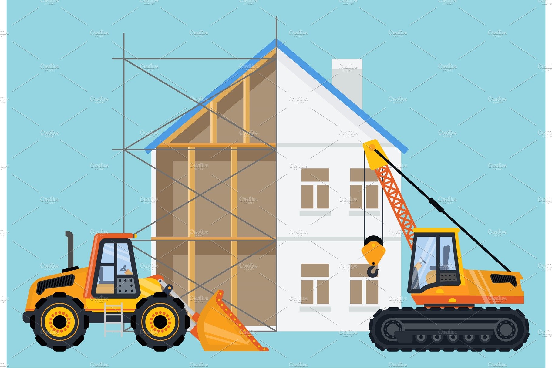 Crane and Bulldozer with Building in cover image.