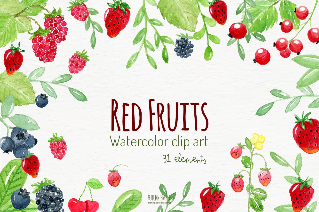 Watercolor fruits clipart cover image.