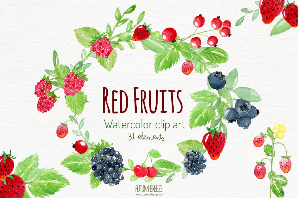 Watercolor fruits clipart preview image.
