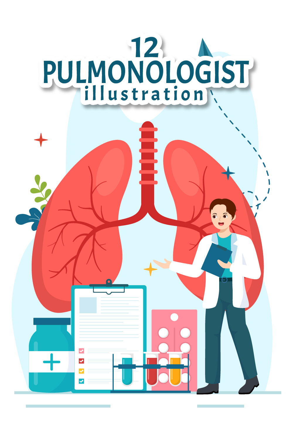 12 Pulmonologist Vector Illustration pinterest preview image.