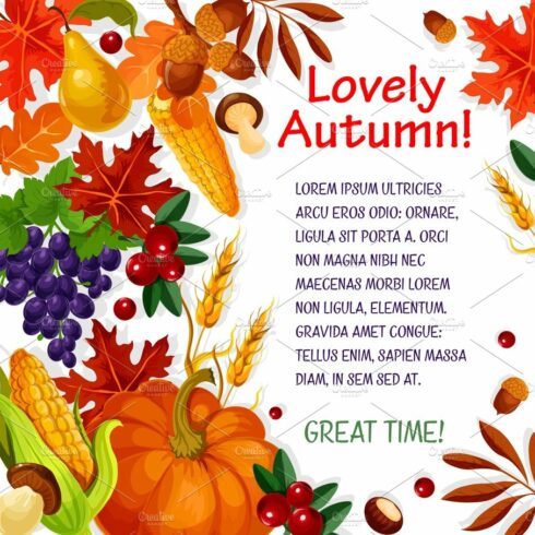 Autumn leaf, vegetable and fruit poster template cover image.