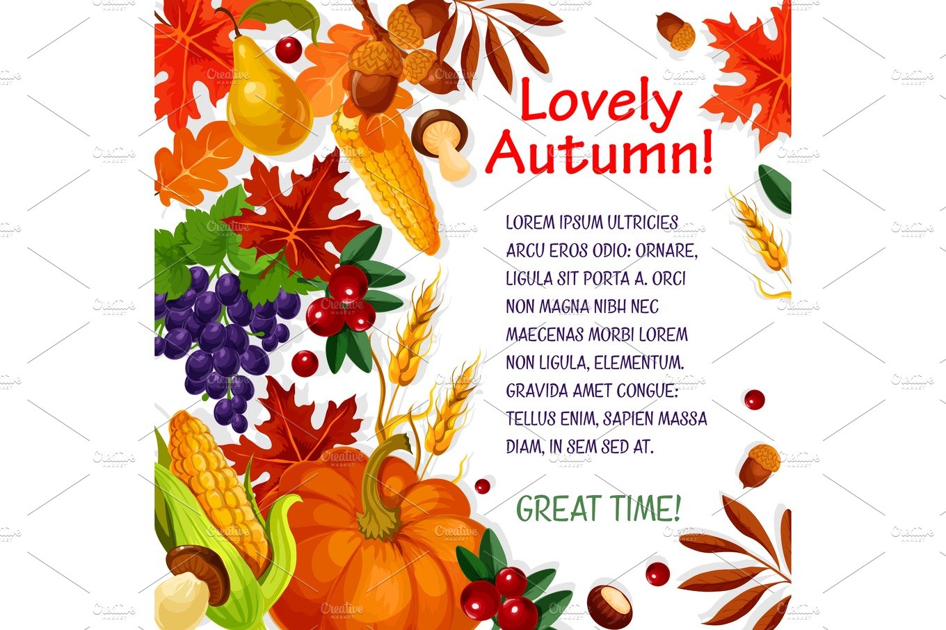 Autumn leaf, vegetable and fruit poster template cover image.