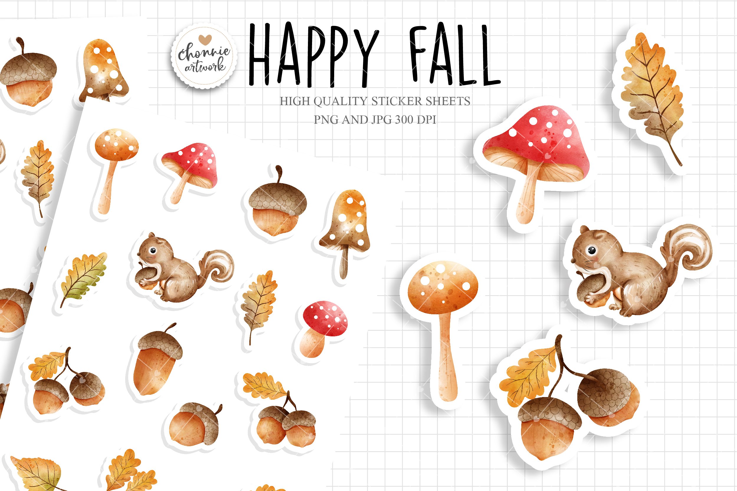 Acorn sticker sheets, happy fall cover image.
