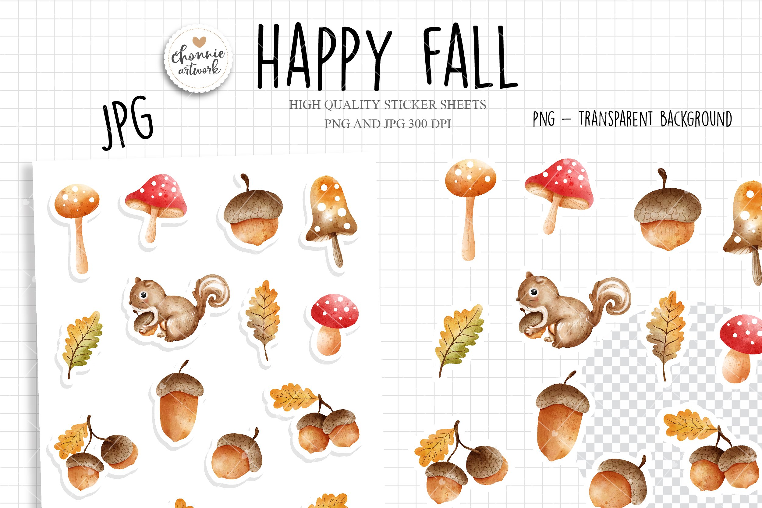 Acorn sticker sheets, happy fall preview image.