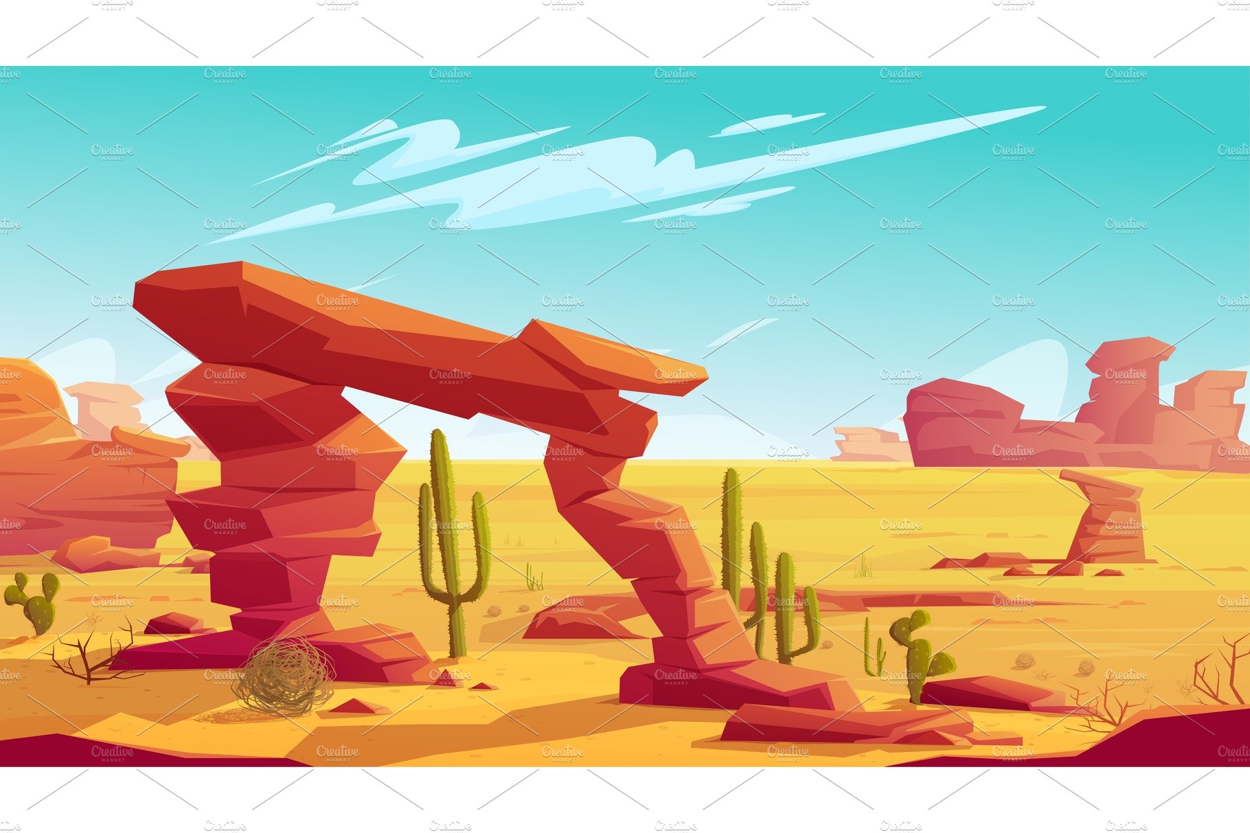 Desert arch and tumbleweed on cover image.