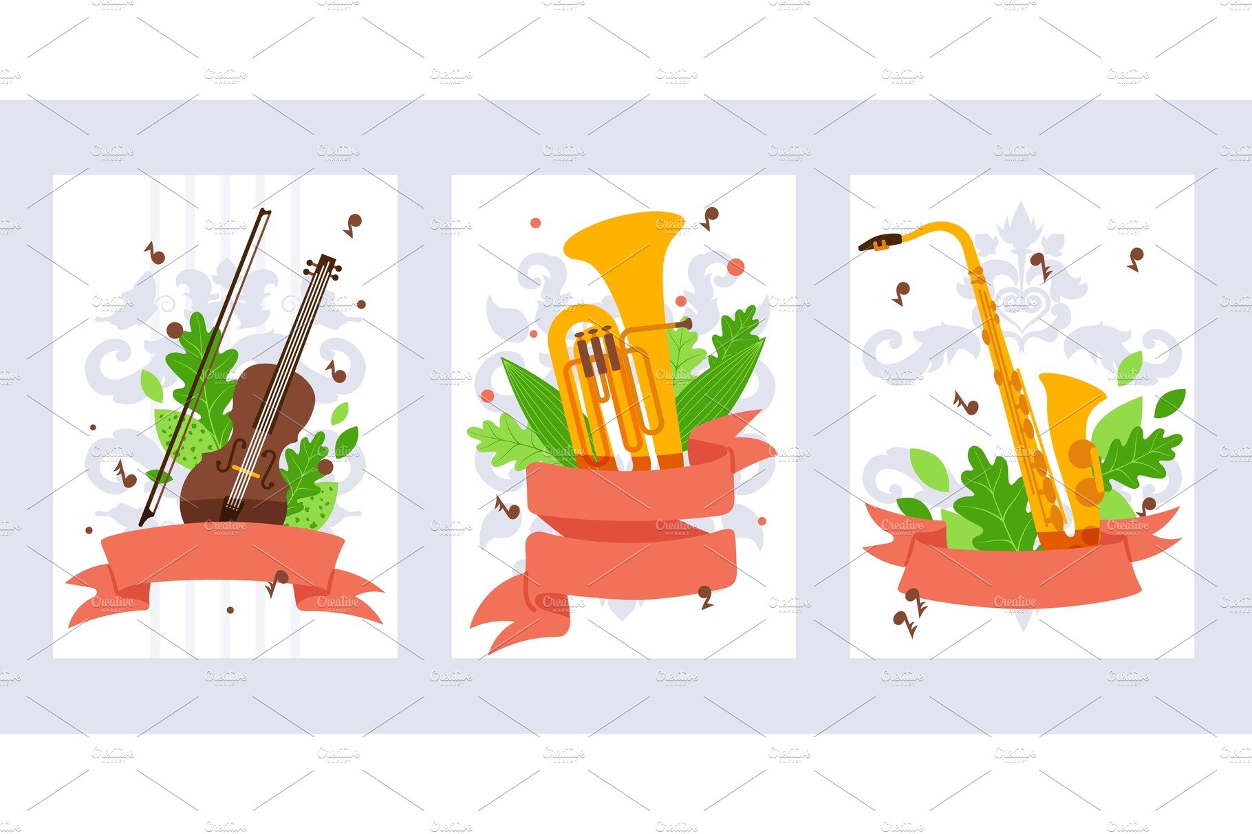 Musical instrument banner, vector cover image.