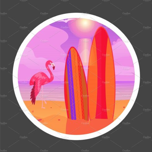 Summer flamingo on sunset background cover image.