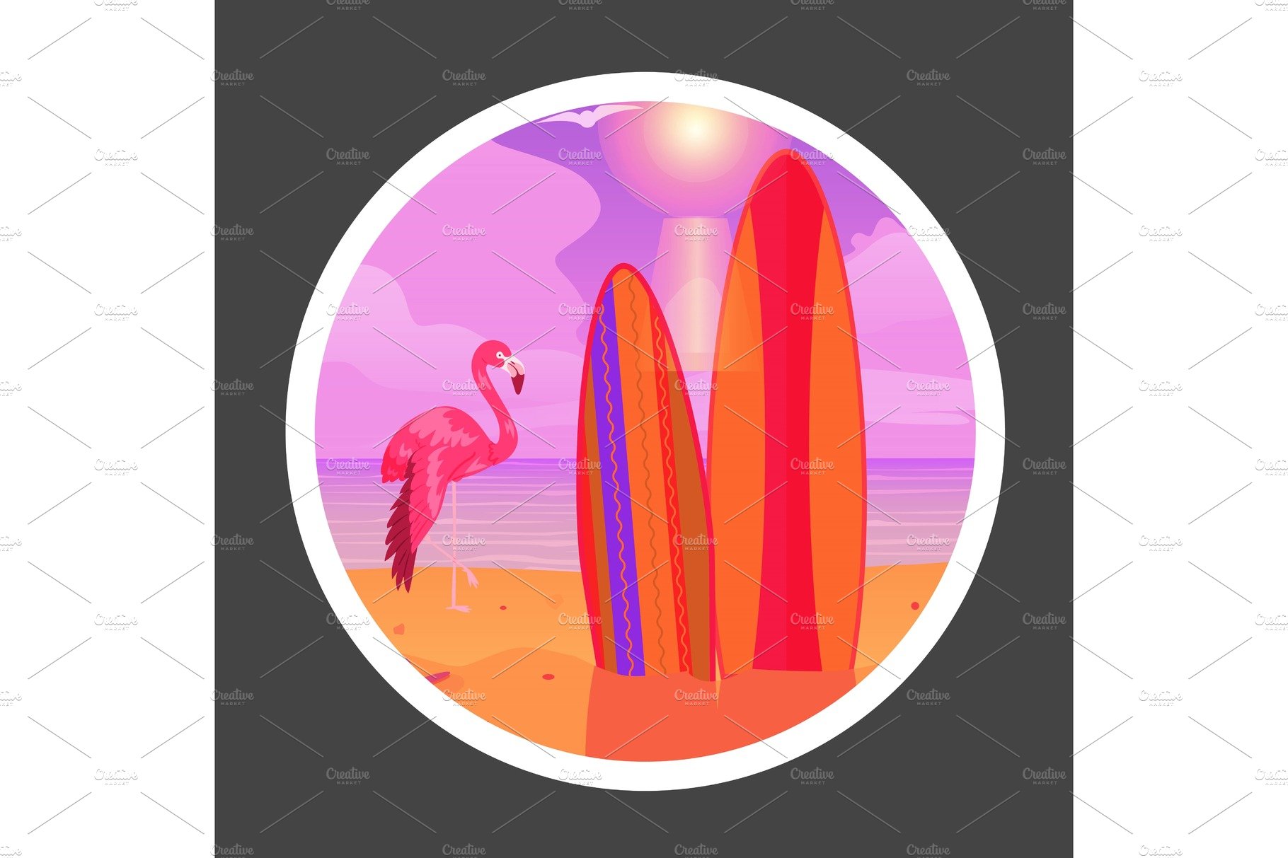 Summer flamingo on sunset background cover image.