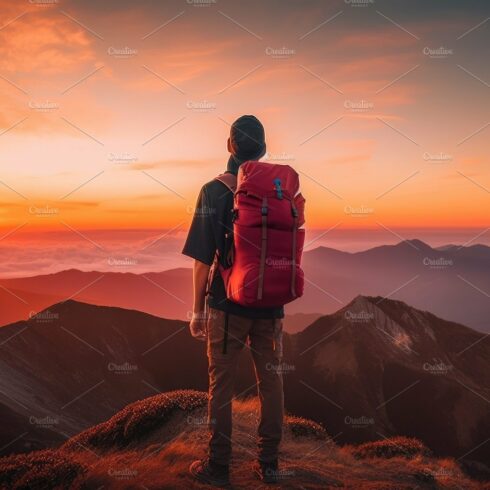 The man atop the red mountain gazed at the setting sun and orang cover image.