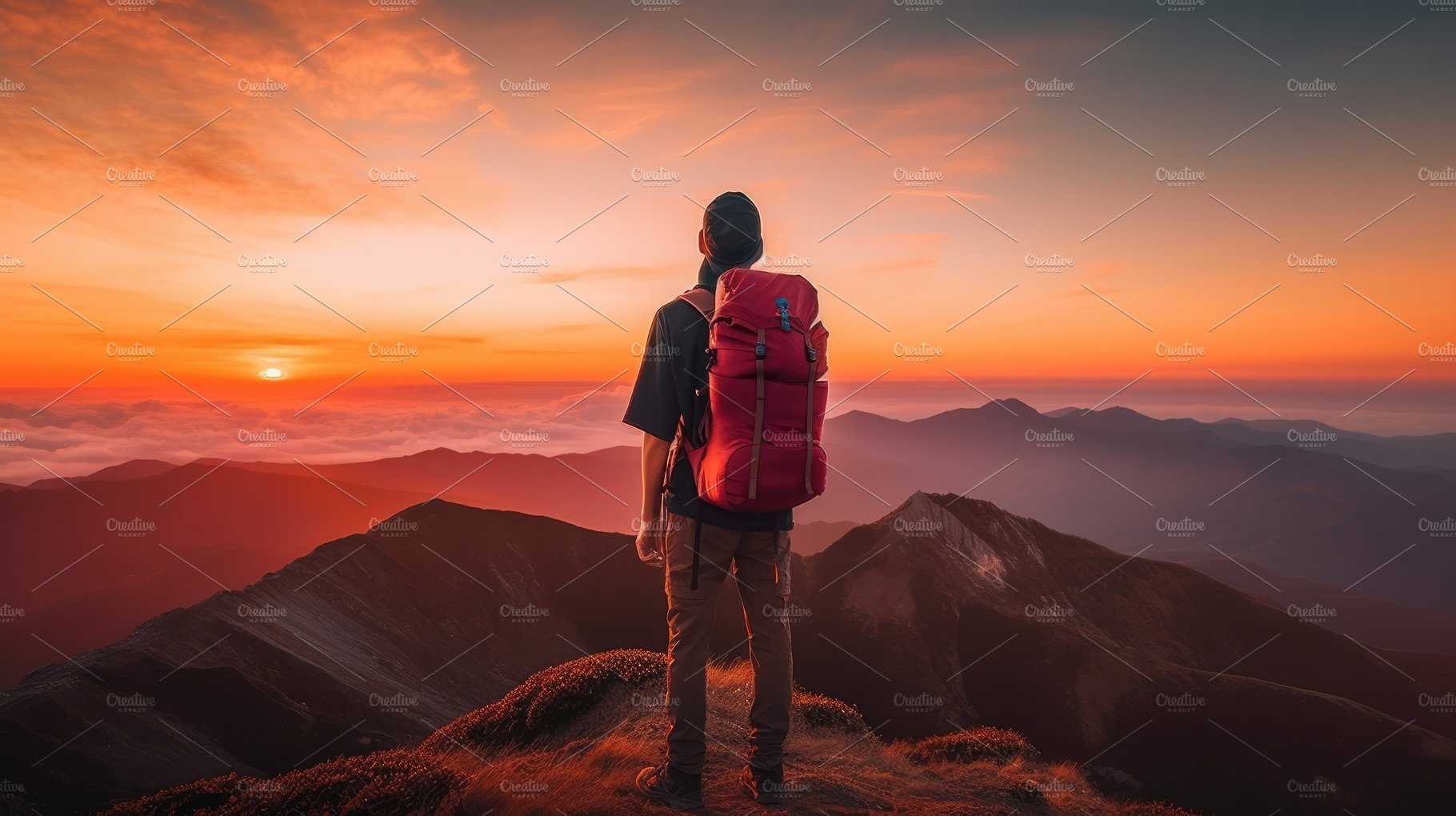 The man atop the red mountain gazed at the setting sun and orang cover image.