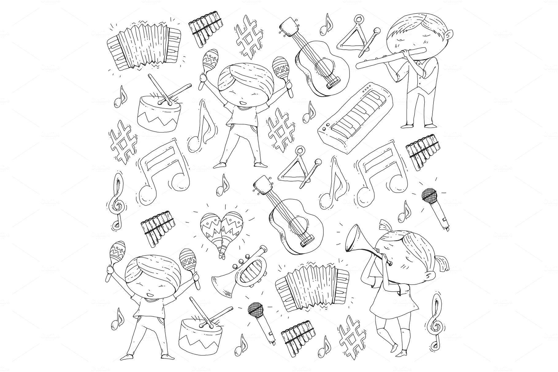 Vector school of music Musical theatre Kindergarten children with music ins... cover image.