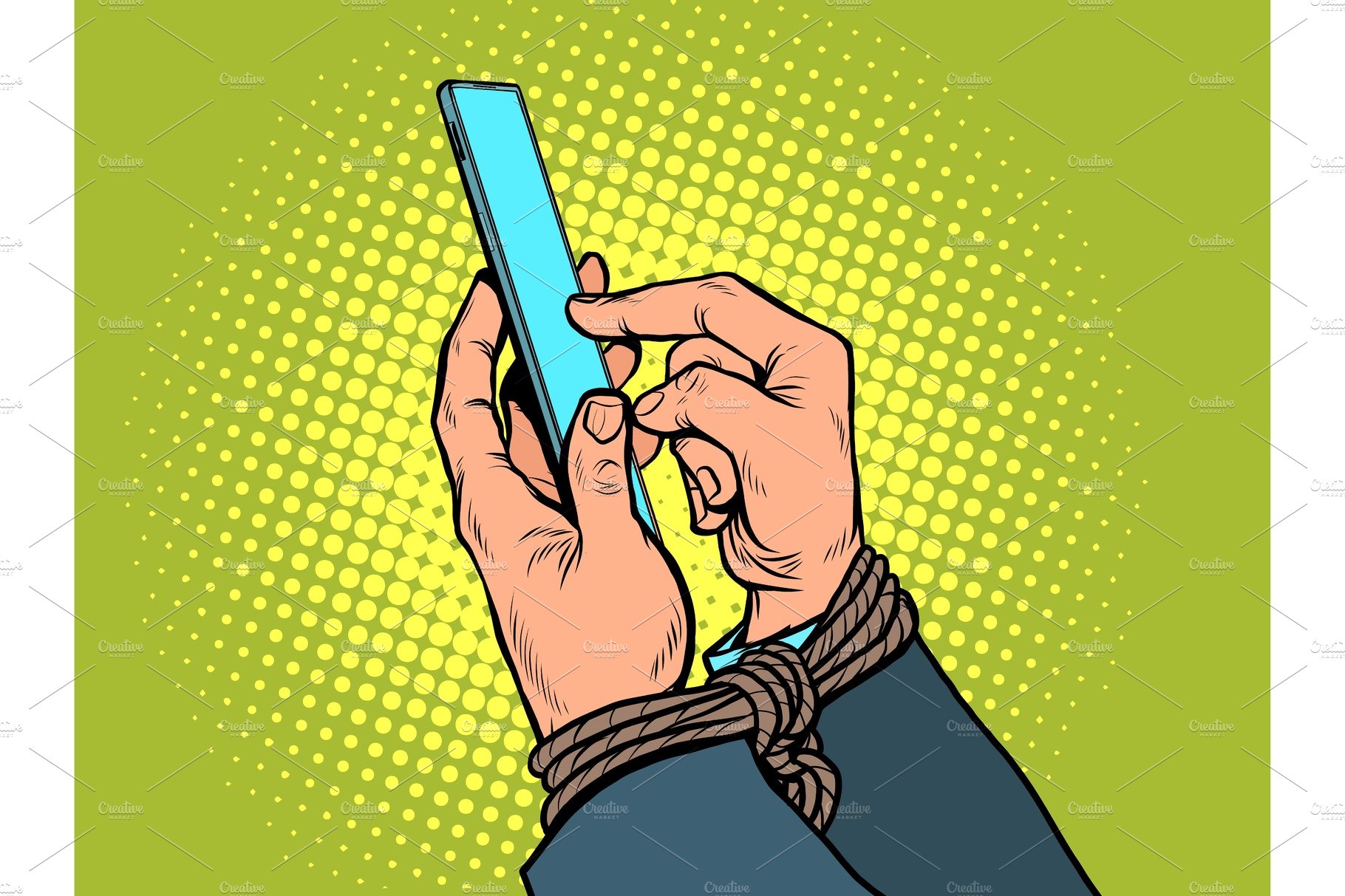 Men hands with a smartphone. Tied cover image.