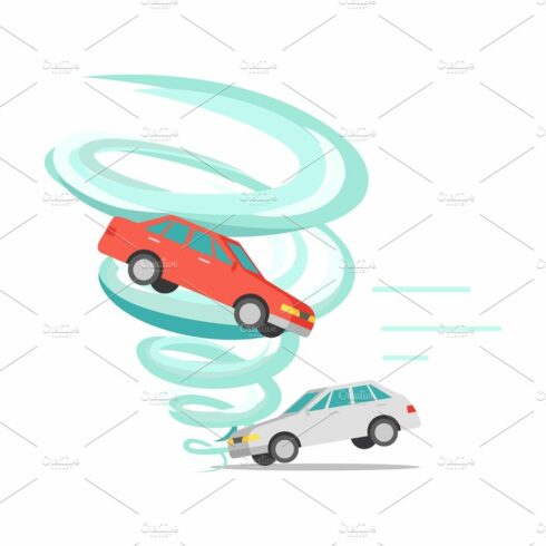 Tornado Twisted Car, Ruined Everything. Vector cover image.