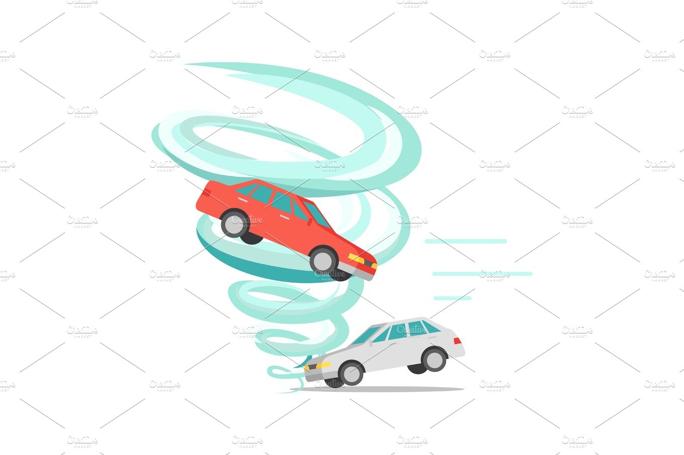 Tornado Twisted Car, Ruined Everything. Vector cover image.