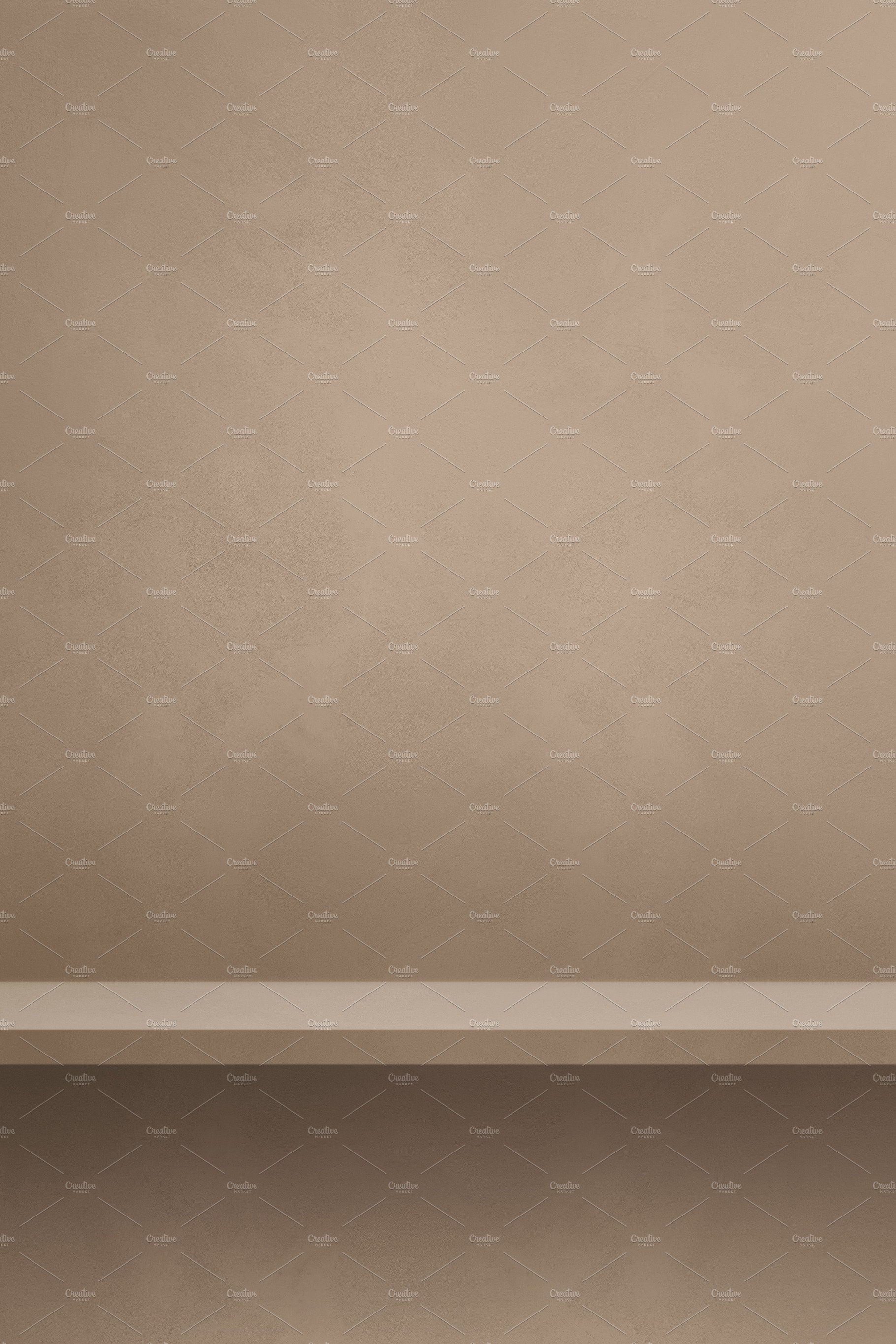 Empty shelf on a beige wall. Background template. Vertical backd cover image.