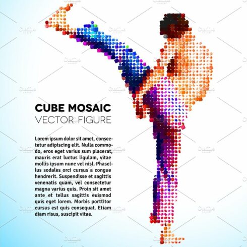 Mosaic vector sportsman made of cubes cover image.
