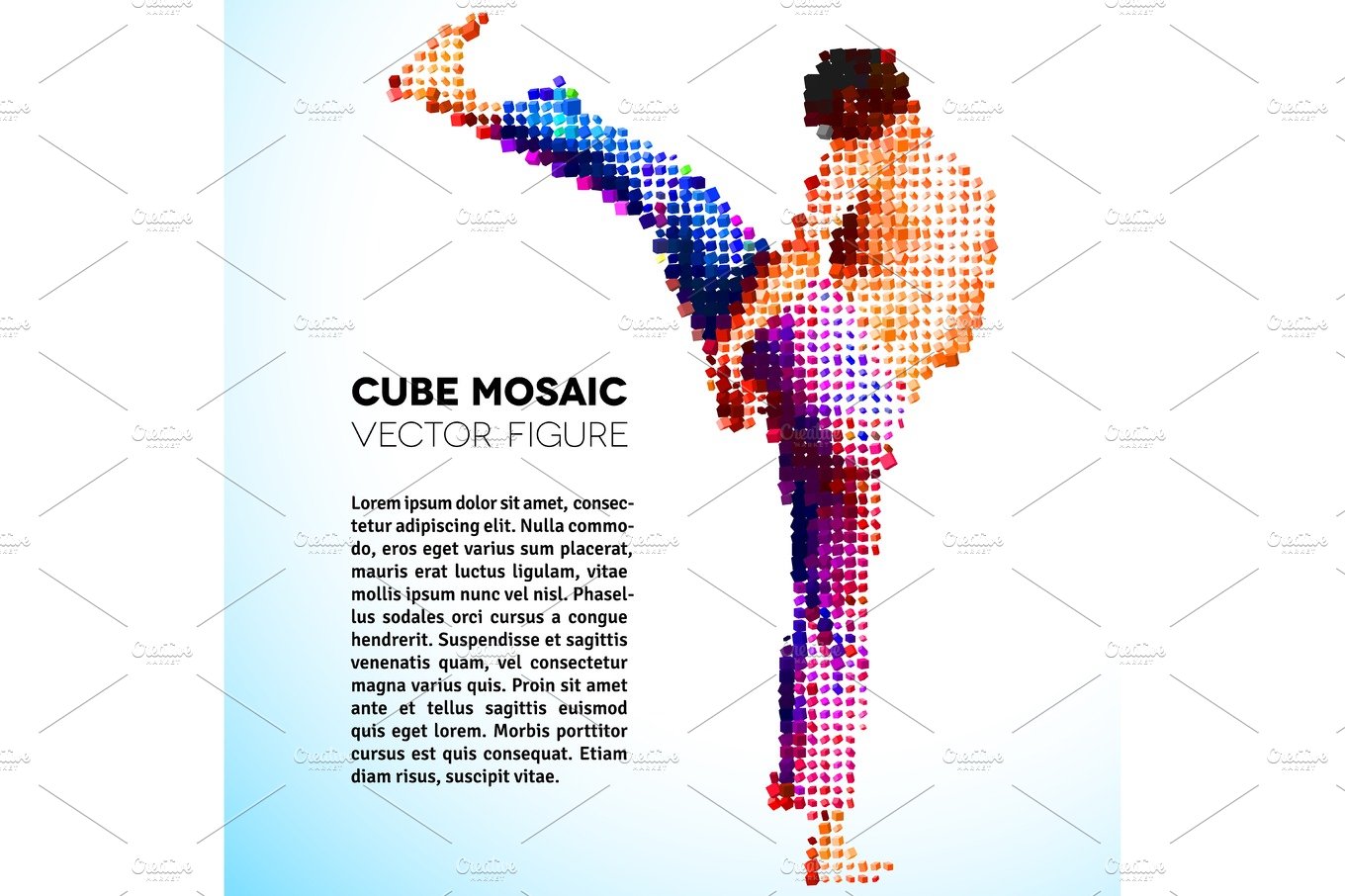 Mosaic vector sportsman made of cubes cover image.