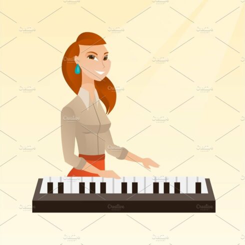 Woman playing the piano vector illustration. cover image.