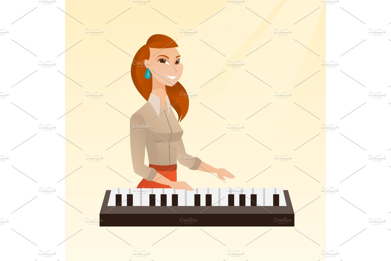 Woman playing the piano vector illustration. cover image.