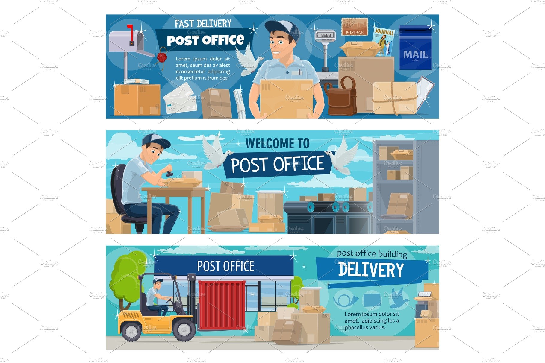 Postal delivery, office and postman cover image.