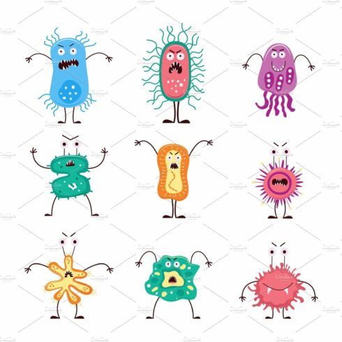 Cartoon bacteria set - colorful cover image.