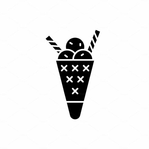 Tasty ice cream black icon, vector cover image.
