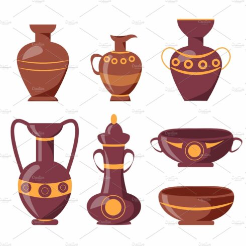 Ancient Clay Vases with Ethnic Ornaments Set cover image.