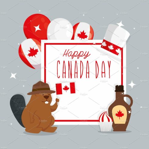 happy canada day with beaver and cover image.