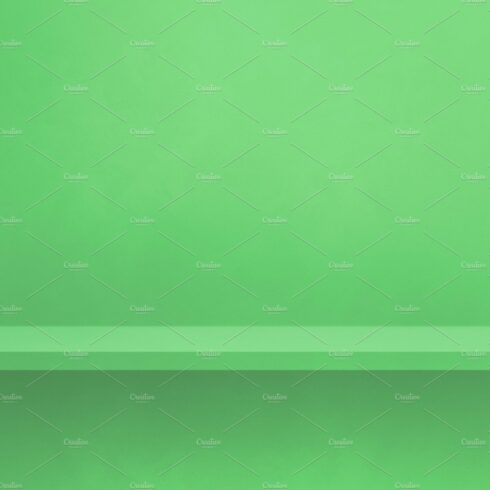 Empty shelf on a green wall. Background template. Horizontal bac cover image.