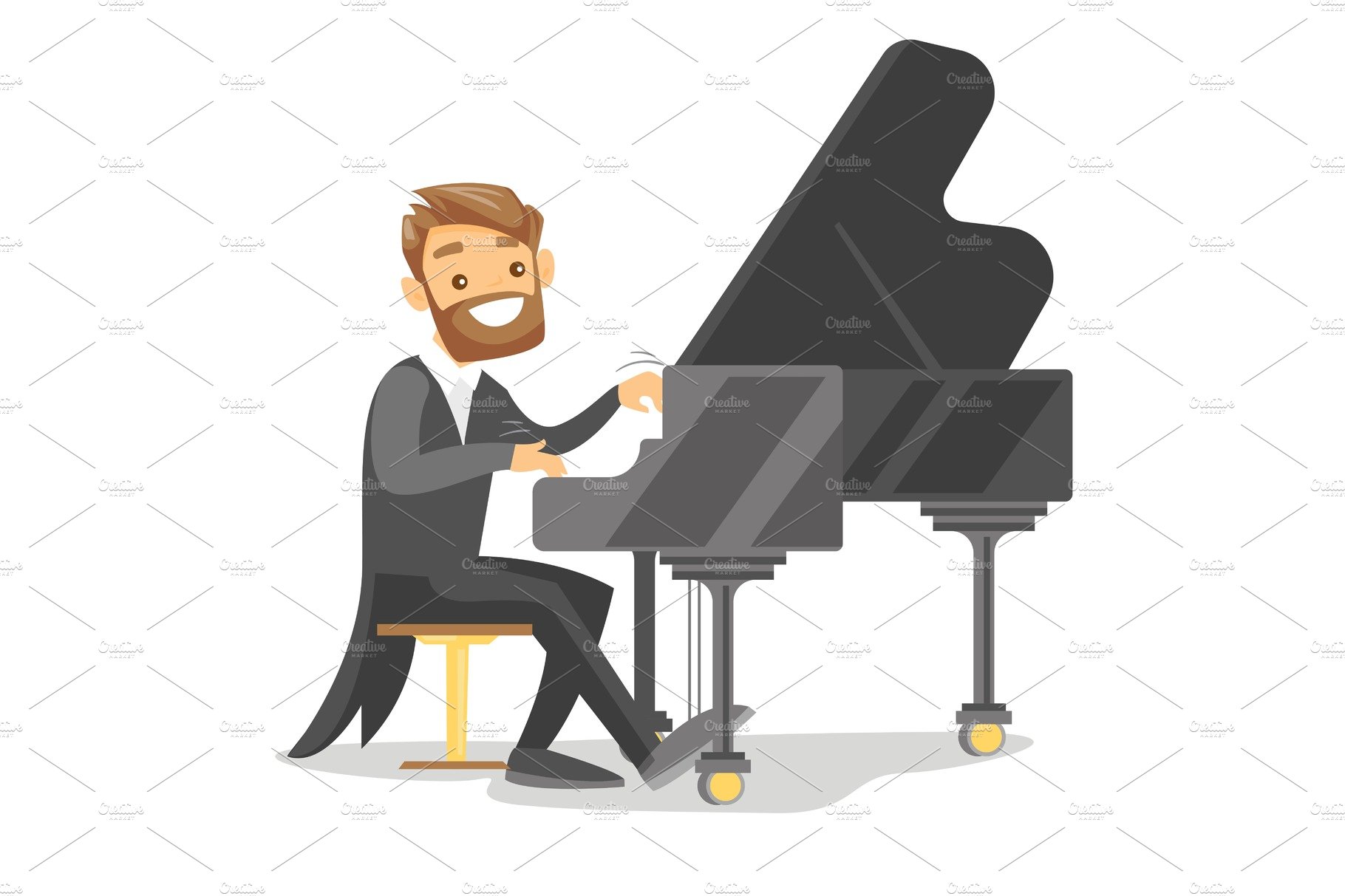 Young caucasian white man playing piano. cover image.