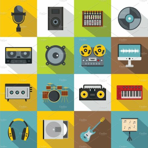 Recording studio items icons set cover image.