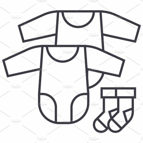 baby dress, rompers and socks vector line icon, sign, illustration on backg... cover image.