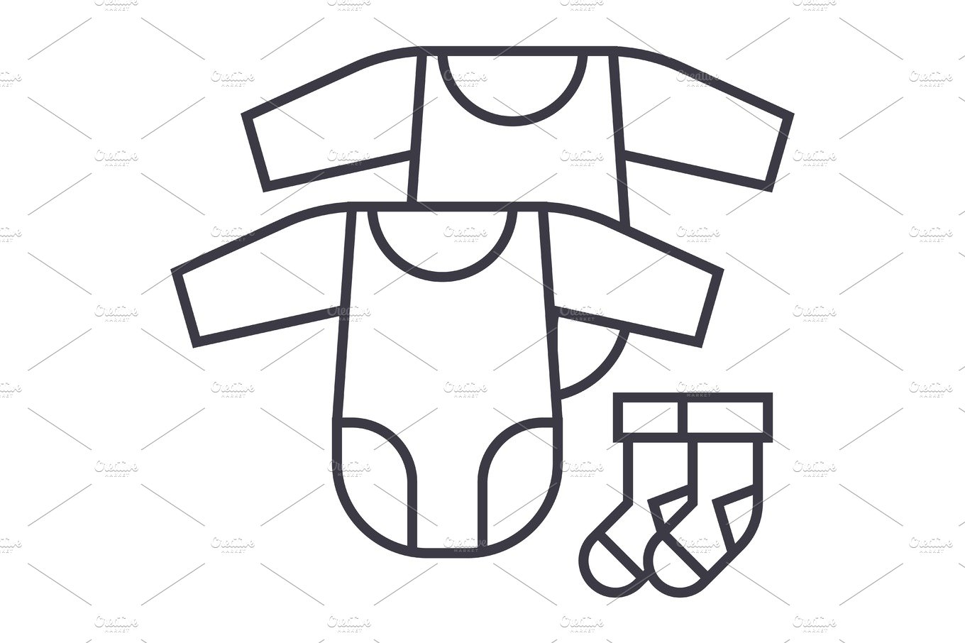 baby dress, rompers and socks vector line icon, sign, illustration on backg... cover image.